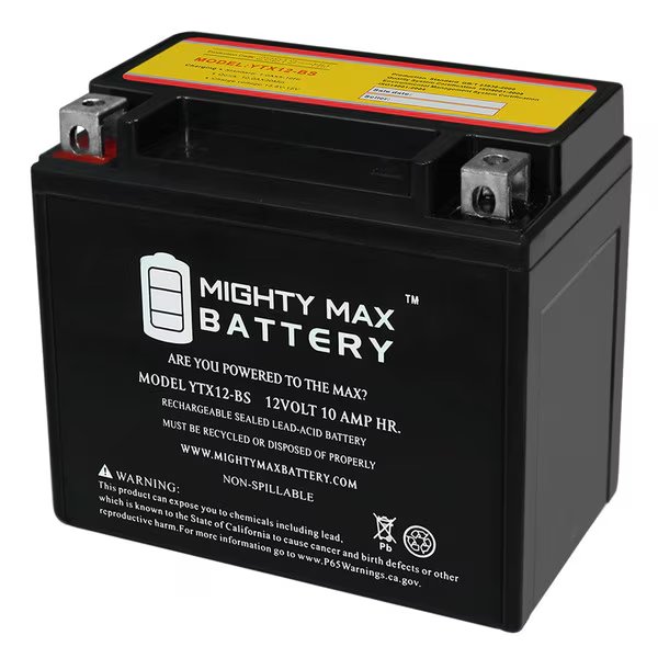 YTX12-BS 12V 10AH Battery for Honda CN250 Helix 1986 - 1987, Mighty Max Battery, Mfr#: YTX12-BS90